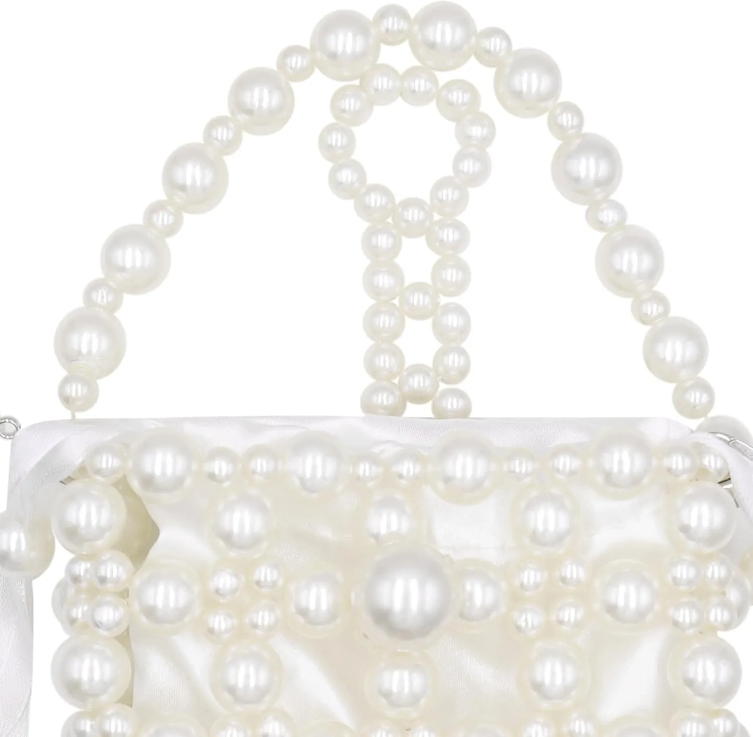 Girls Mini Pearl Purse Clutch Women Beaded Shoulder Handbag White Pearl Decoration Evening Bags with Inner Bag, 9#