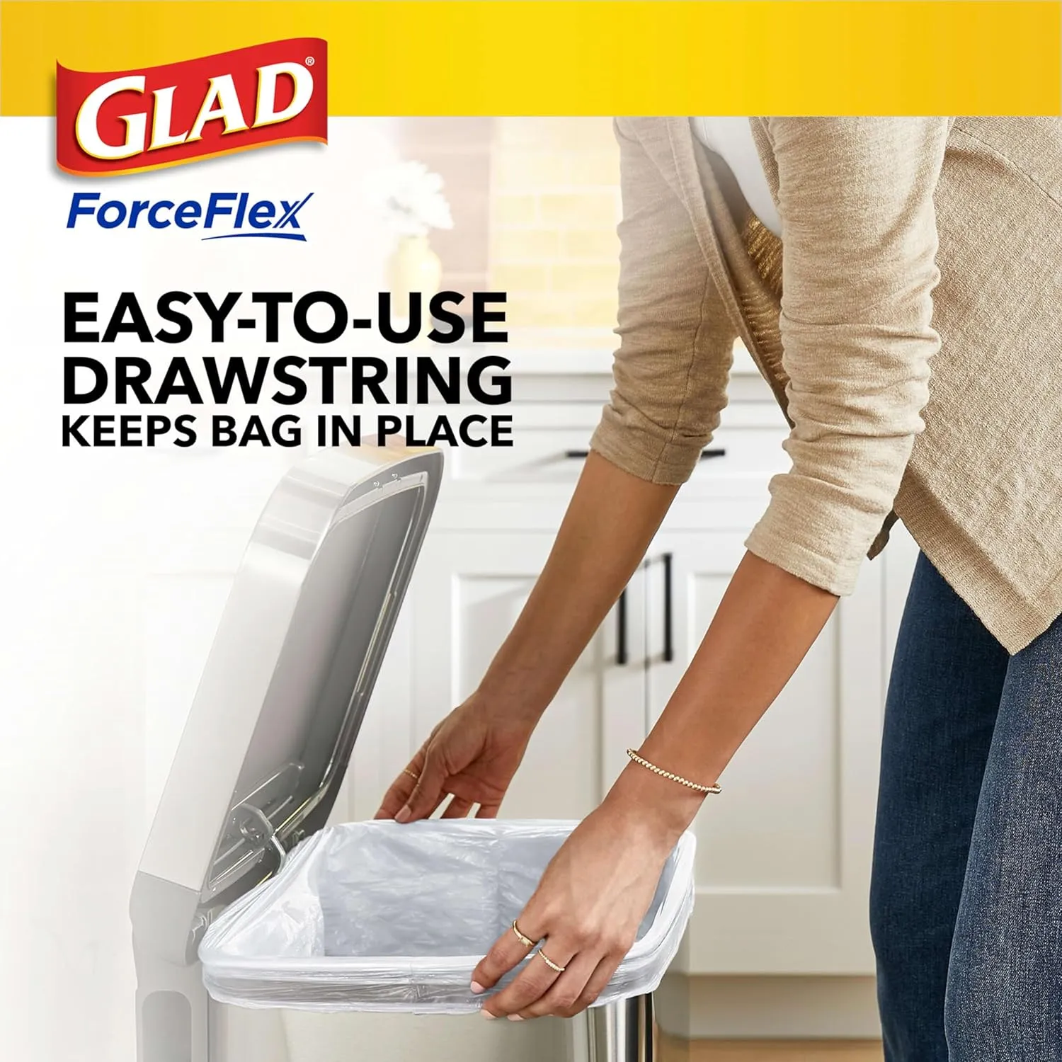 Glad ForceFlex Tall Kitchen Trash Bags, 13 Gal, Fragrance Free, 110 Ct (Package May Vary)