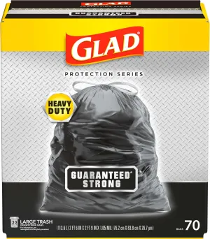 Glad Guaranteed Strong Large Drawstring Trash Bags, 30 Gal, 70 Ct, Pack May Vary