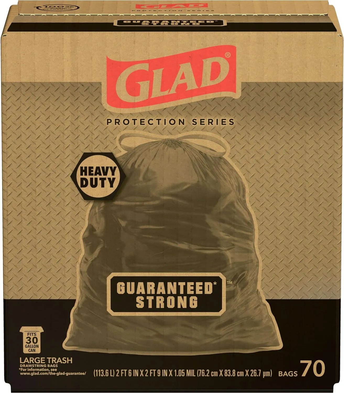 Glad Guaranteed Strong Large Drawstring Trash Bags, 30 Gal, 70 Ct, Pack May Vary
