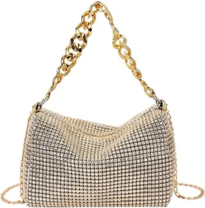 Glittering clutch bag fashion trend bright diamond crossbody niche crossbody bag Wedding Prom Party Club Purses Handbags(champagne)