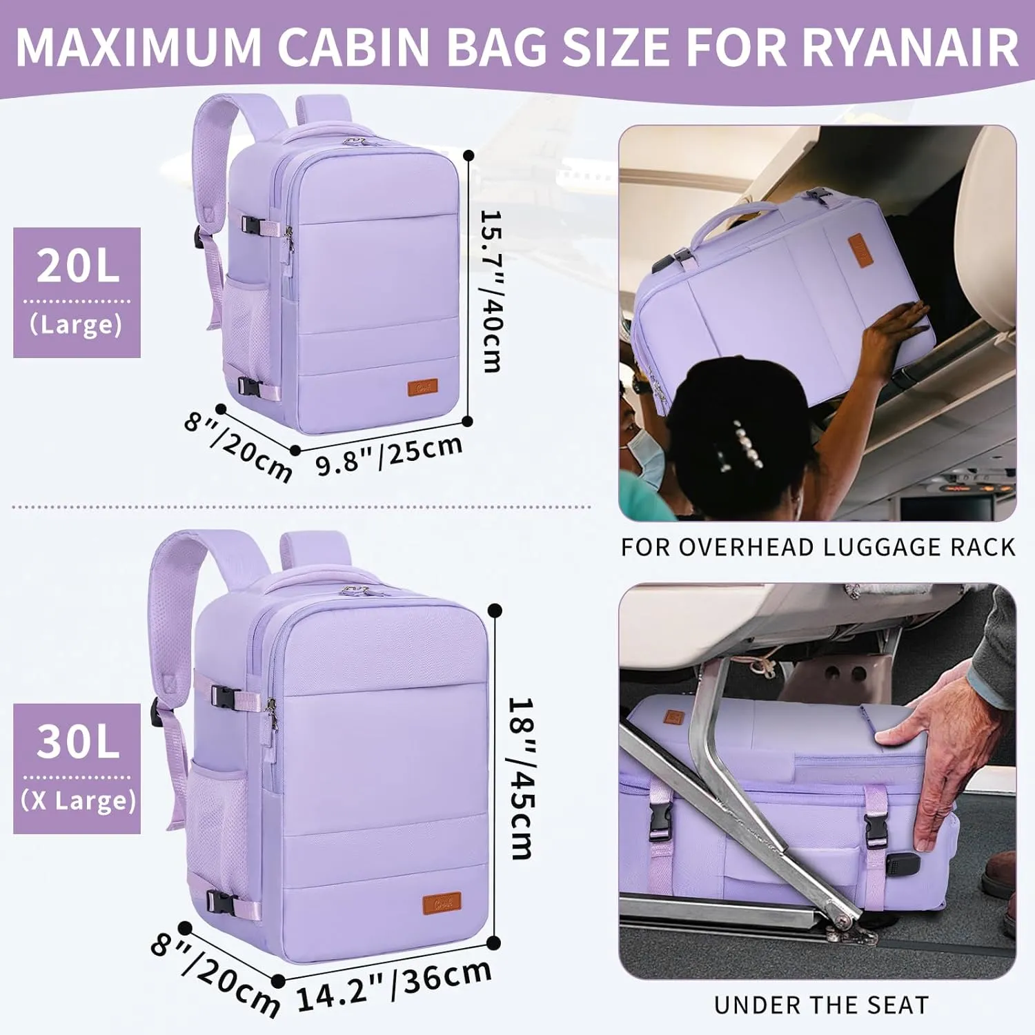 GMAK Travel Backpack for Men Women, Carry on Backpack with USB Charging Port, 15.6 inch Laptop Backpack Lightweight Cabin Bag Casual Daypack 20L Luggage Bags for College, Business, Travel, Purple