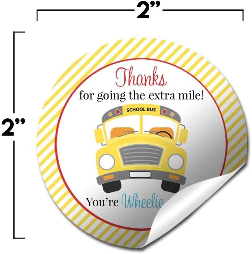 Go The Extra Mile Transportation Themed School Bus Driver Appreciation Thank You Sticker Labels, 40 2" Party Circle Stickers by AmandaCreation, Great for Envelope Seals & Gift Bags