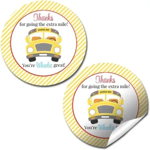 Go The Extra Mile Transportation Themed School Bus Driver Appreciation Thank You Sticker Labels, 40 2" Party Circle Stickers by AmandaCreation, Great for Envelope Seals & Gift Bags