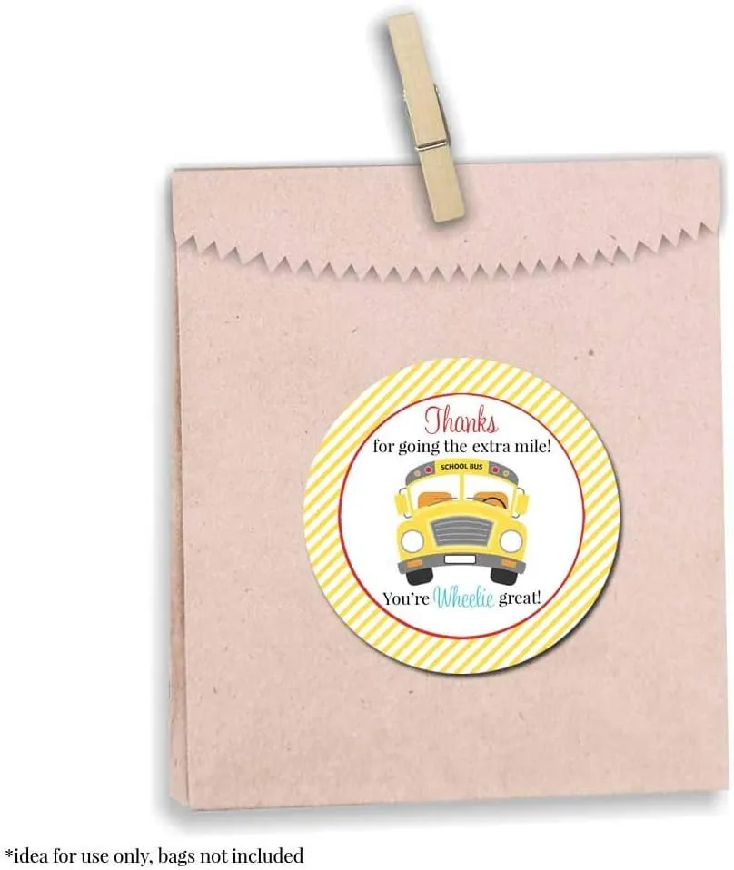 Go The Extra Mile Transportation Themed School Bus Driver Appreciation Thank You Sticker Labels, 40 2" Party Circle Stickers by AmandaCreation, Great for Envelope Seals & Gift Bags