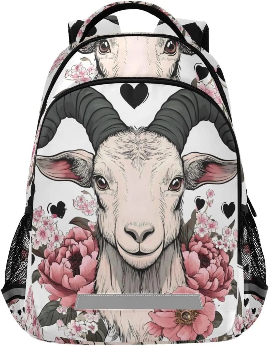 Goat Love Flower Valentines Backpack 3rd 4th 5th Grade School Bookbag Travel Laptop Daypack Bag for Boys Girls