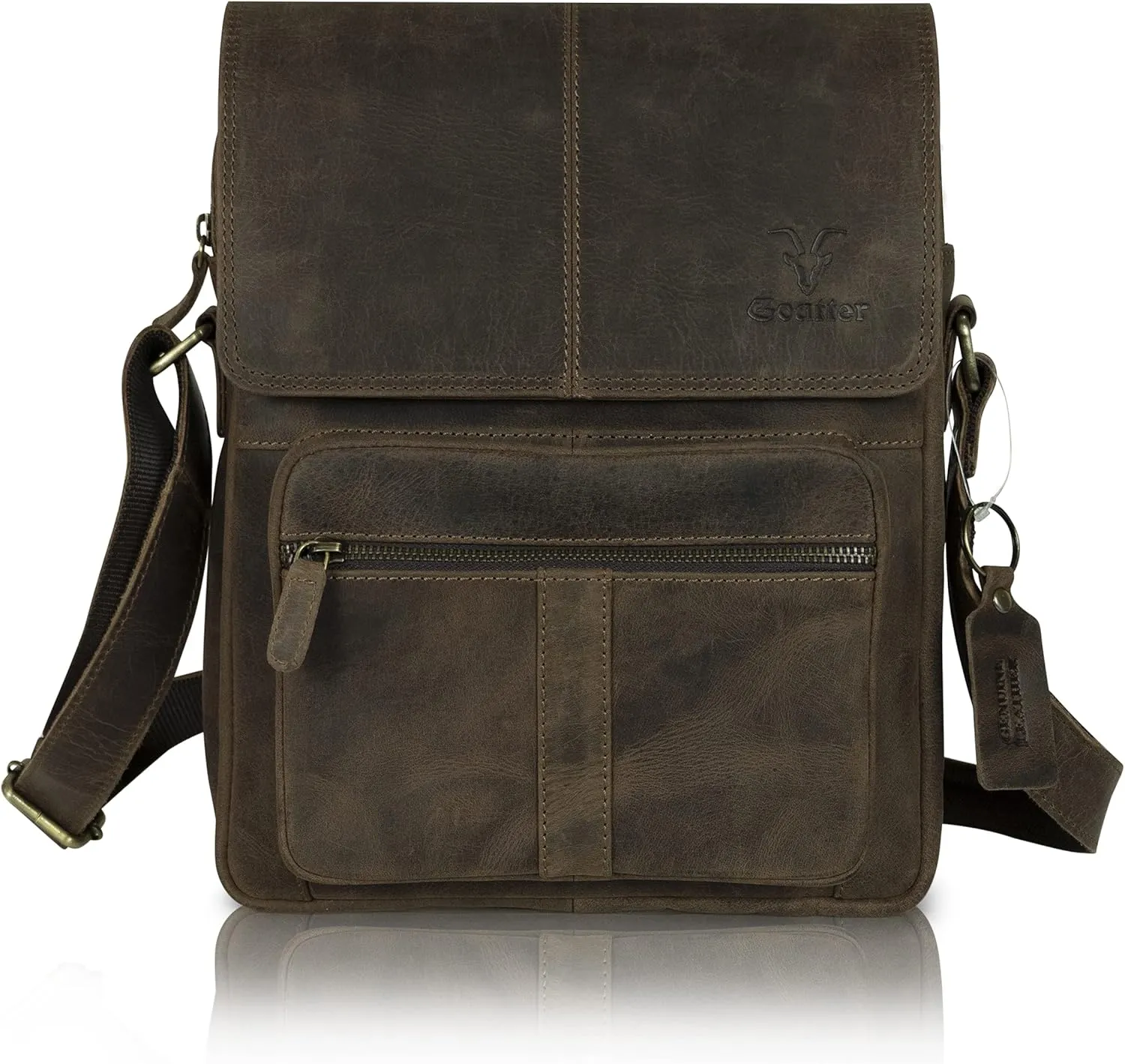 Goatter Men's Hunter Leather 13 Inch Shoulder Cross body Travel Messenger Bags,