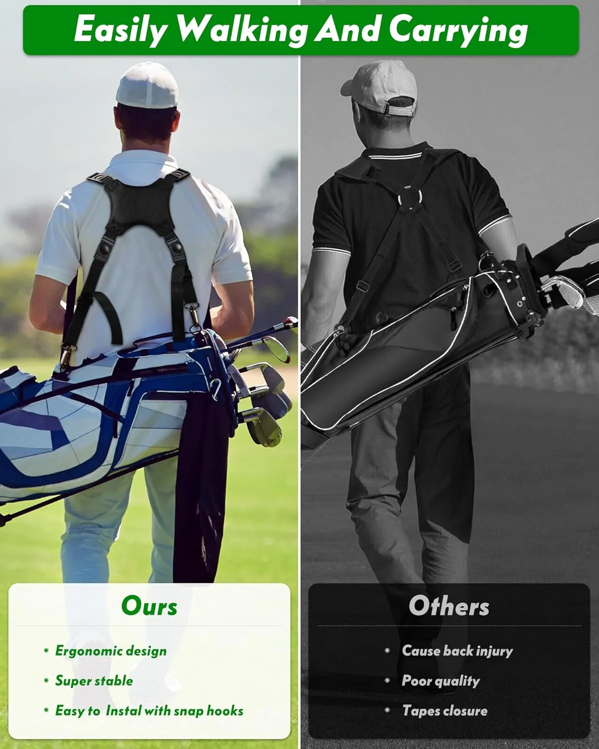 Golf Bag Strap Replacement Comfort Double Shoulder Adjustable Strap Padded Golf Carrying Bag Strap