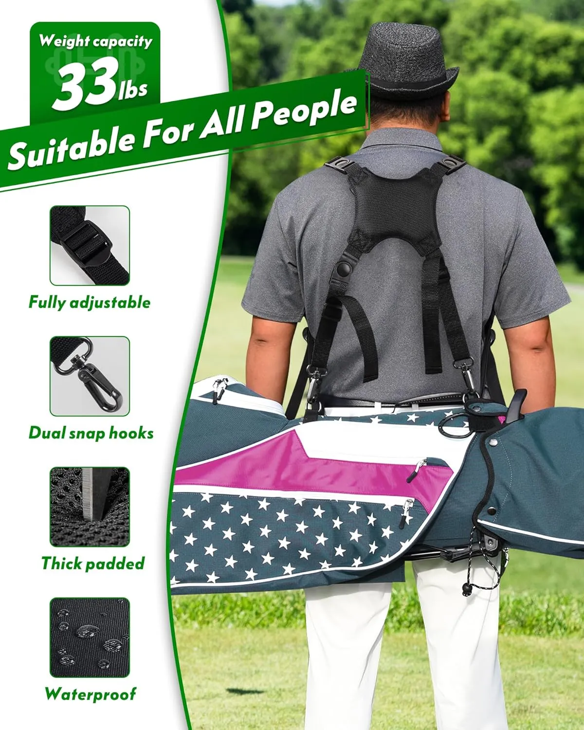 Golf Bag Strap Replacement Comfort Double Shoulder Adjustable Strap Padded Golf Carrying Bag Strap