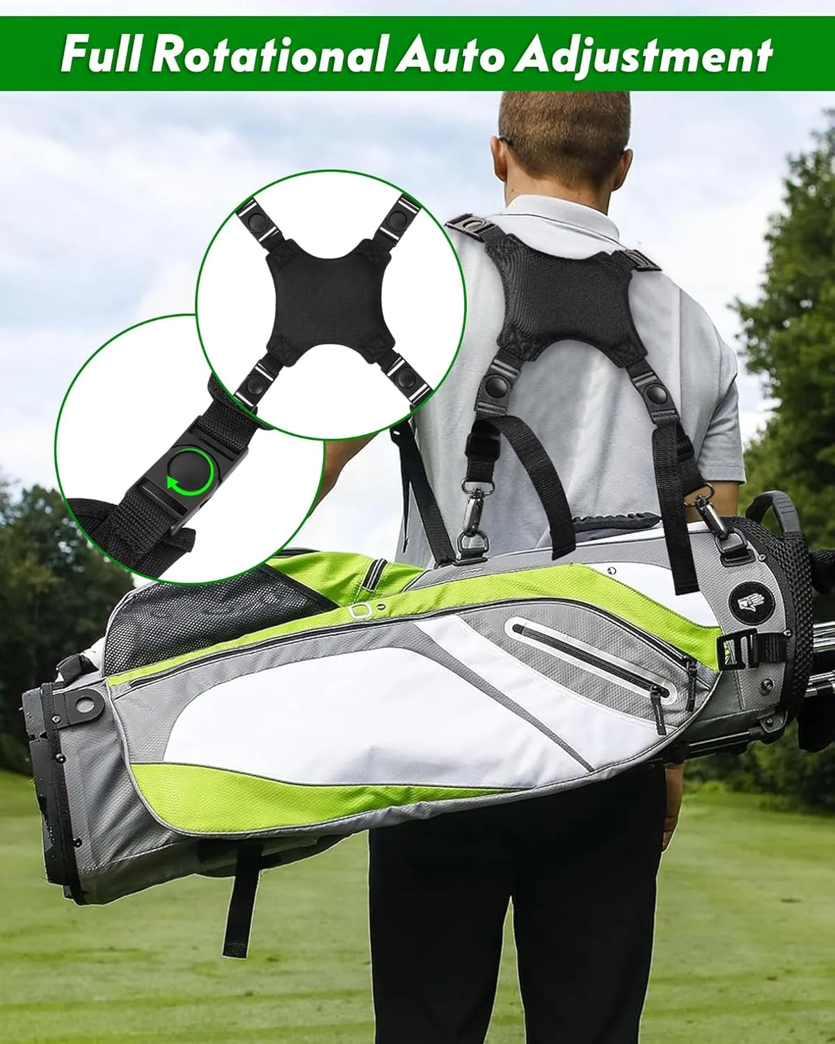Golf Bag Strap Replacement Comfort Double Shoulder Adjustable Strap Padded Golf Carrying Bag Strap