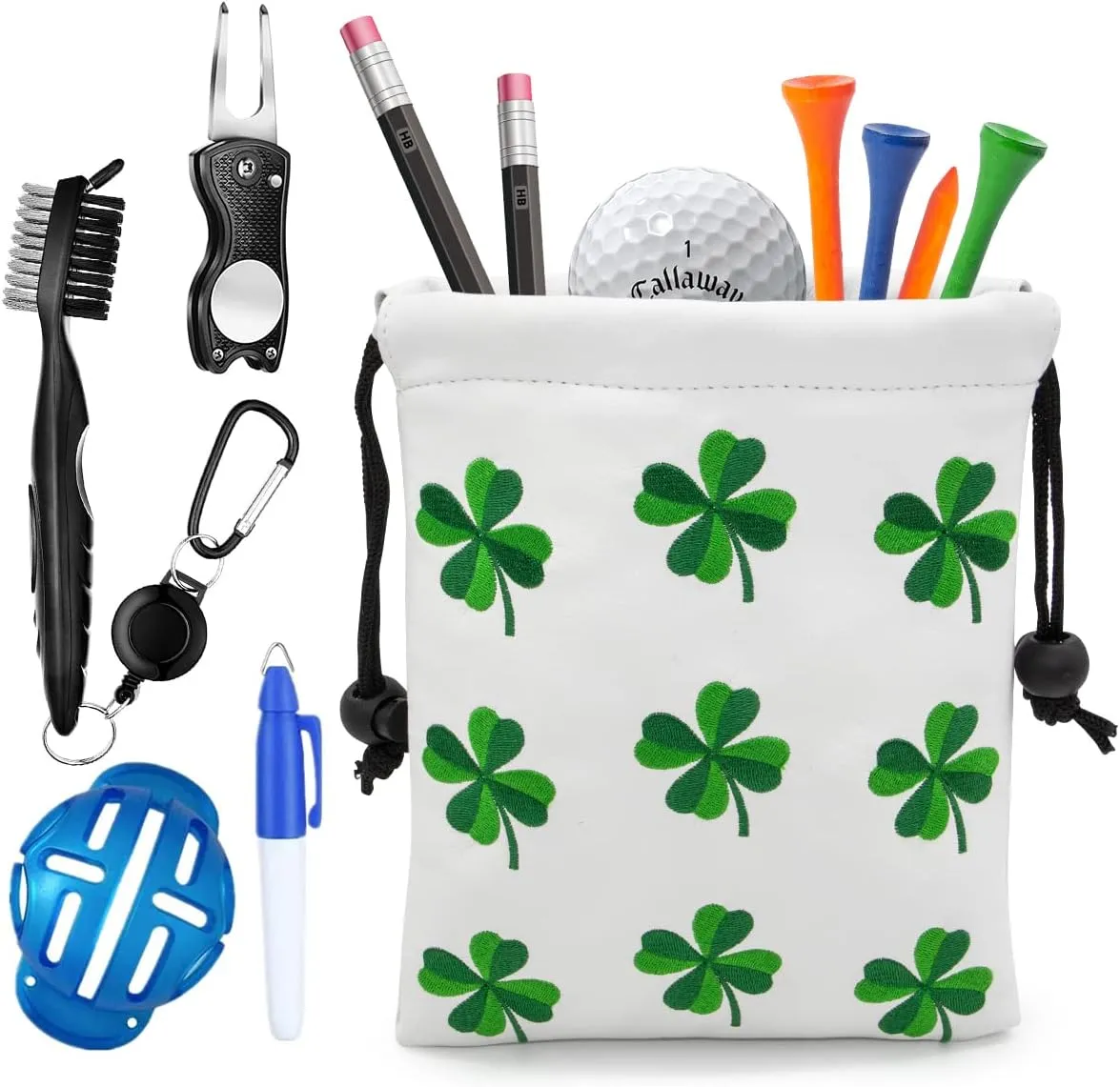 Golf Valuables Pouch - Leather Tee Pouch with Drawstring Closure, Portable Golf Accessories