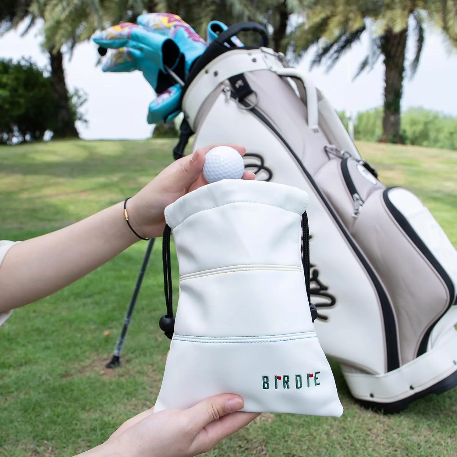 Golf Valuables Pouch - Leather Tee Pouch with Drawstring Closure, Portable Golf Accessories