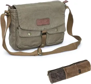Gootium Vintage Canvas Messenger Bag & Waxed Pencil Pouch Set