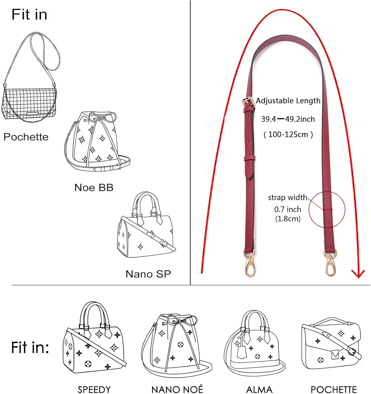 GOXTECH Genuine Leather Purse Strap Replacement Crossbody Handbag Long Adjustable