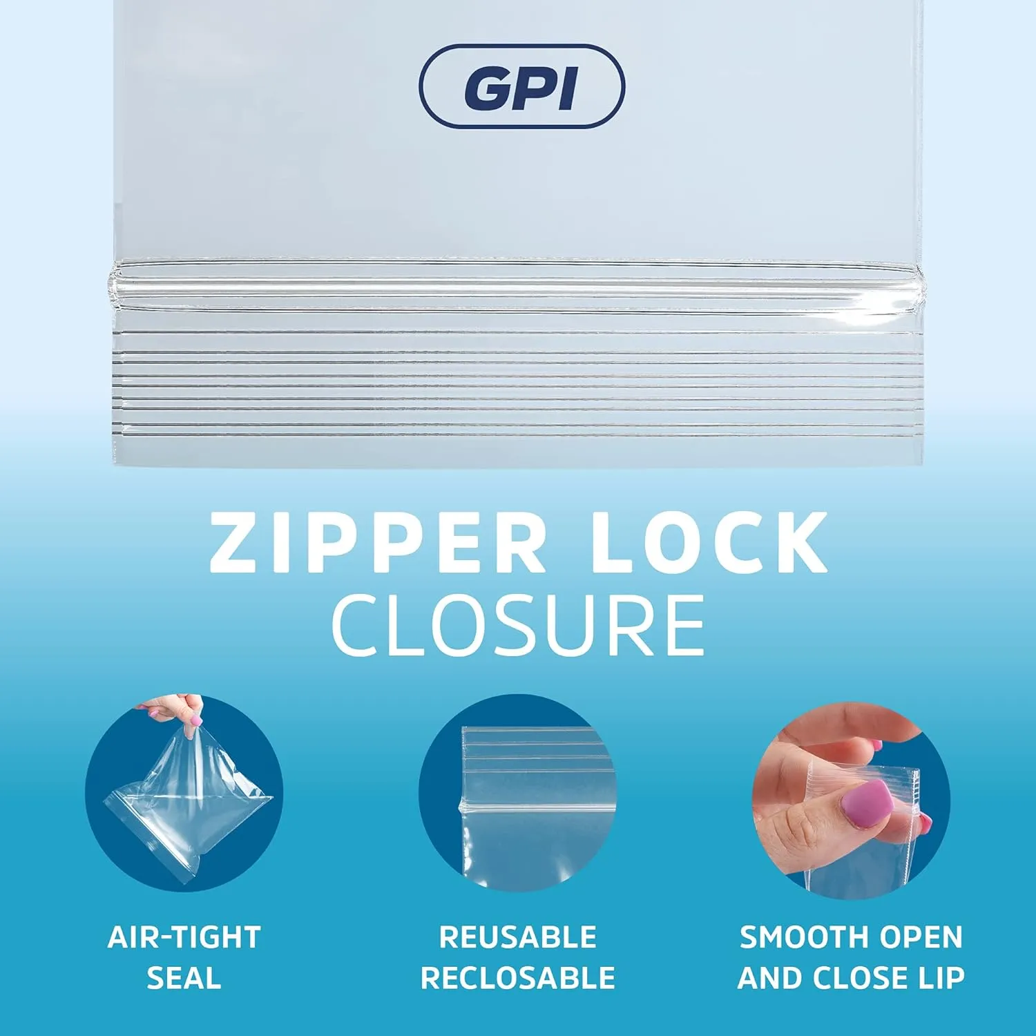 GPI - 1000 Count, 3" X 3" Clear Plastic Square Zip Bags, 2 Mil Thick, Strong & Durable Poly Baggies with Resealable Zip Top Lock for Travel, Storage, Packaging & Shipping