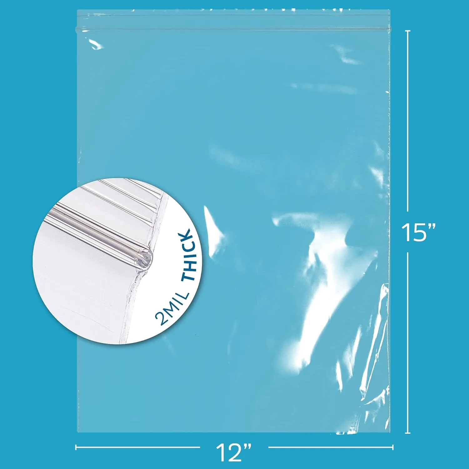 GPI Pack of 200, 12" X 15" Clear Plastic Reclosable Zip Bags - Bulk 2 Mil Thick Strong & Durable Poly Baggies with Resealable Zip Top Lock for Travel, Storage, Packaging & Shipping