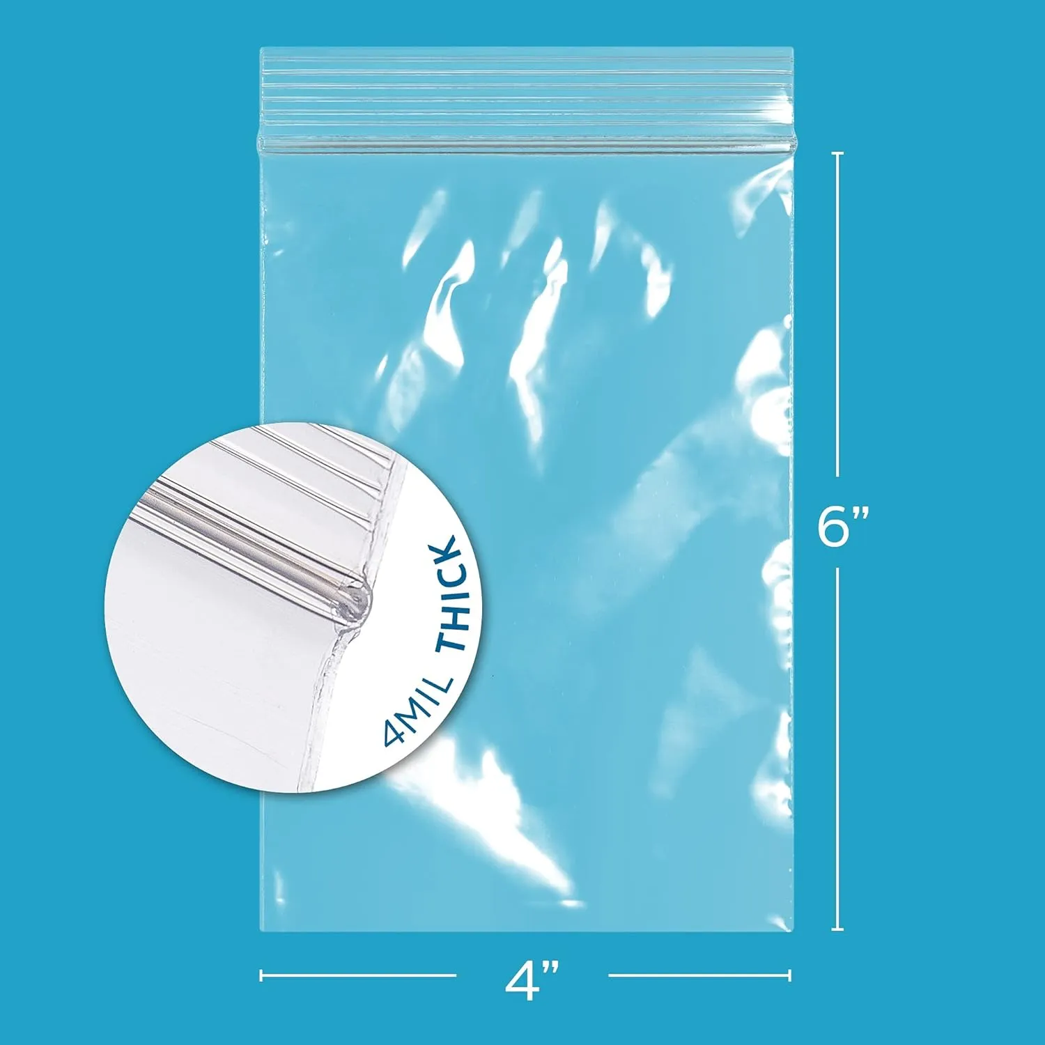 GPI - Pack of 200, 4" x 6" Clear Plastic Reclosable Zip Bags - Heavy Duty, Bulk 4 Mil Thick Strong & Durable Poly Baggies with Resealable Zip Top Lock for Travel, Storage, Packaging & Shipping