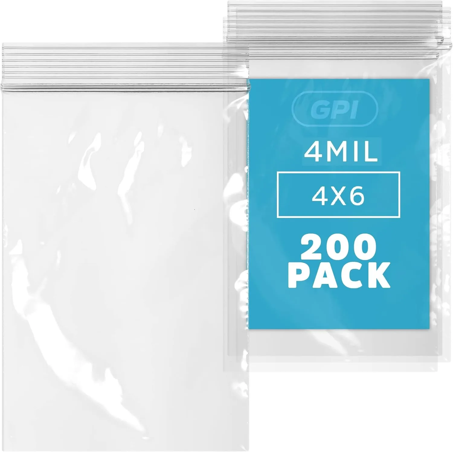 GPI - Pack of 200, 4" x 6" Clear Plastic Reclosable Zip Bags - Heavy Duty, Bulk 4 Mil Thick Strong & Durable Poly Baggies with Resealable Zip Top Lock for Travel, Storage, Packaging & Shipping
