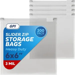 GPI - Slider Zip Food Storage Sandwich Bags, 6" x 6" 3 Mil Heavy Duty, Strong & Durable For Freezer Storage, 200 Count