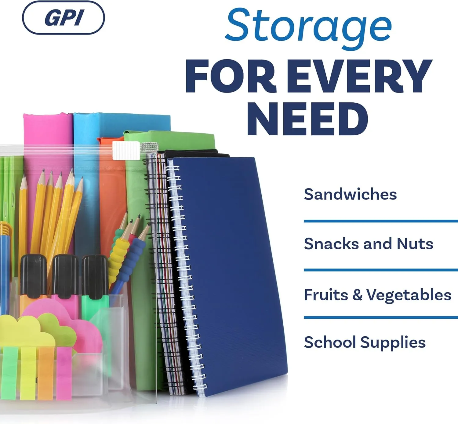 GPI - Slider Zip Food Storage Sandwich Bags, 6" x 6" 3 Mil Heavy Duty, Strong & Durable For Freezer Storage, 200 Count