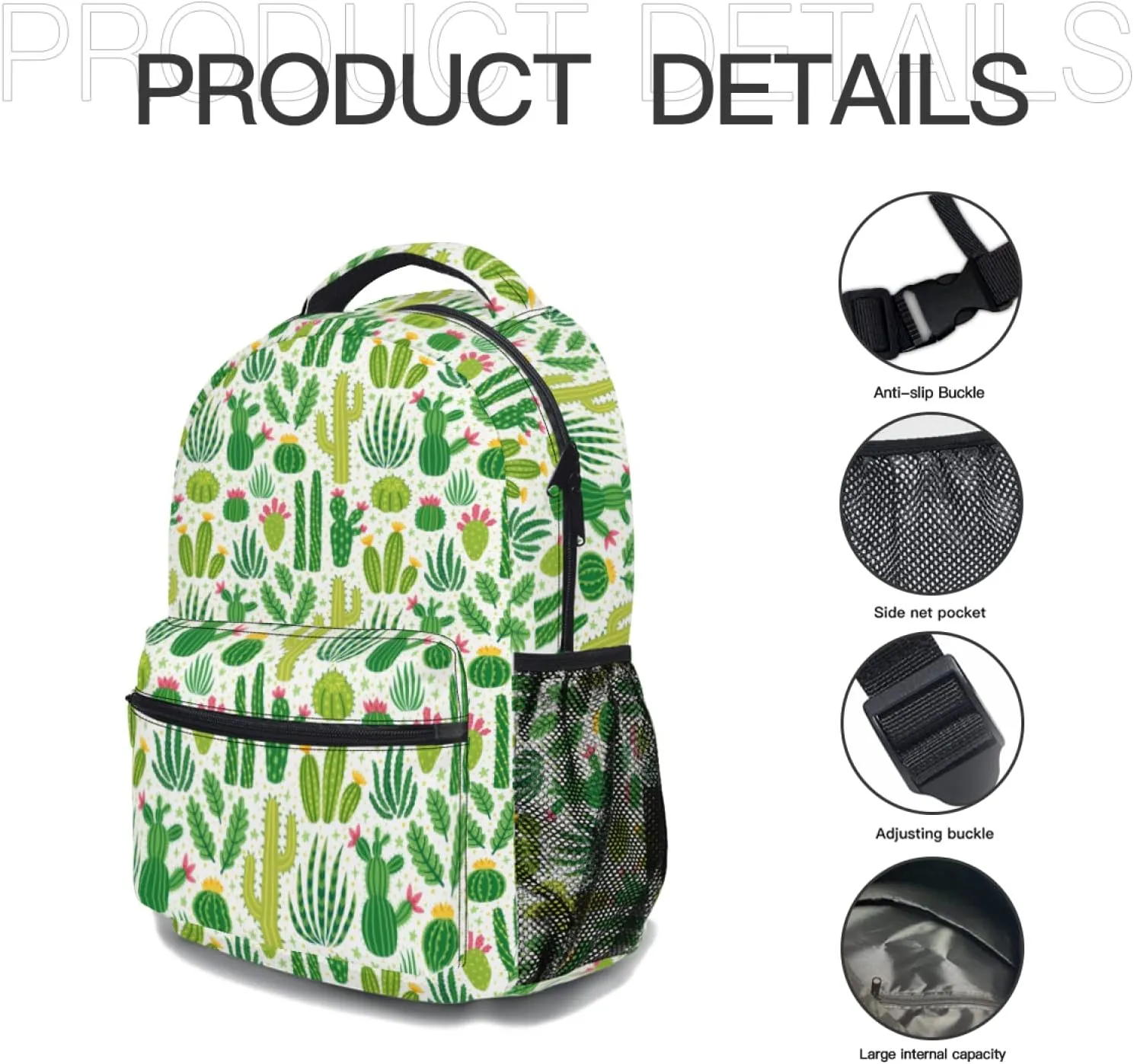 Green Cactus Backpack Tropical Plant School Bookbag for Boys Girls Gift Travel Hiking Camping Sports Daypack Work Laptop Shoulder Bag