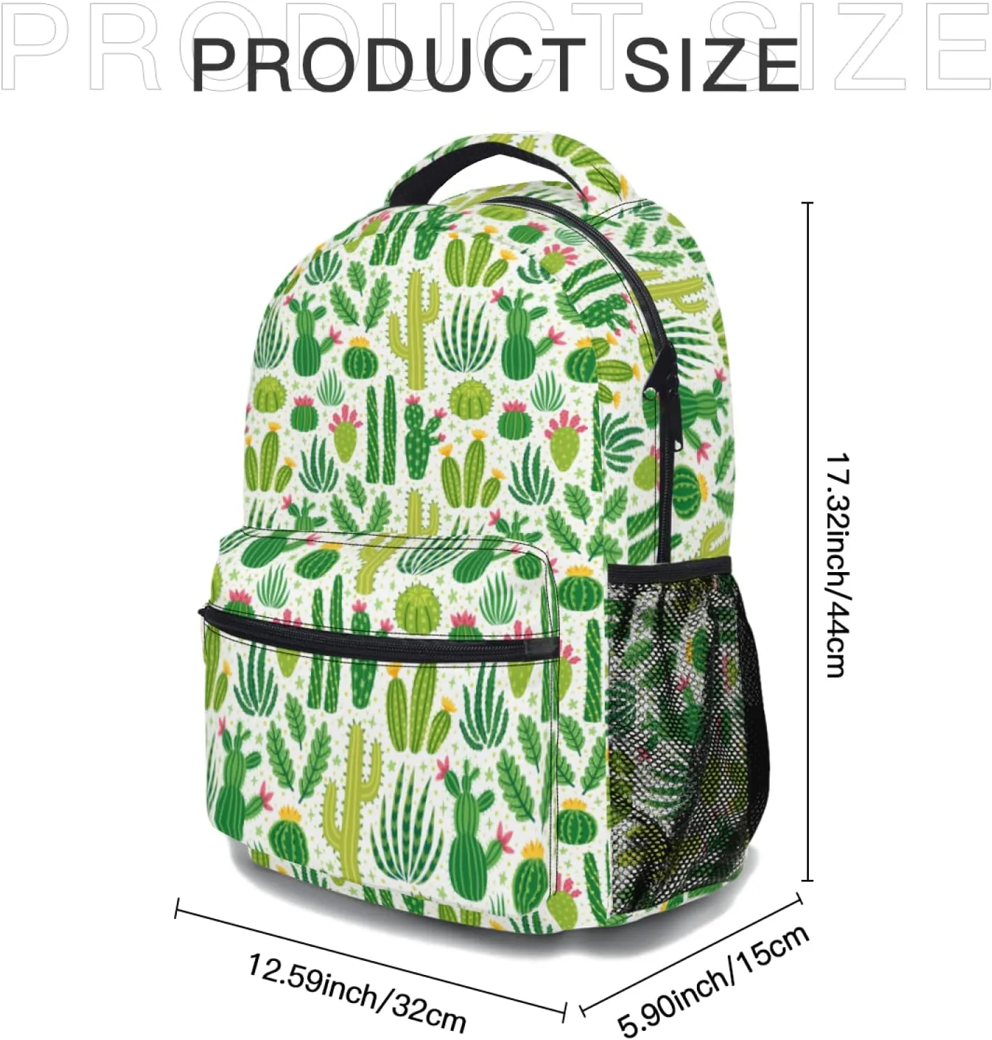 Green Cactus Backpack Tropical Plant School Bookbag for Boys Girls Gift Travel Hiking Camping Sports Daypack Work Laptop Shoulder Bag
