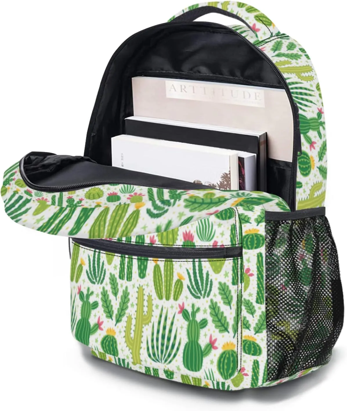 Green Cactus Backpack Tropical Plant School Bookbag for Boys Girls Gift Travel Hiking Camping Sports Daypack Work Laptop Shoulder Bag