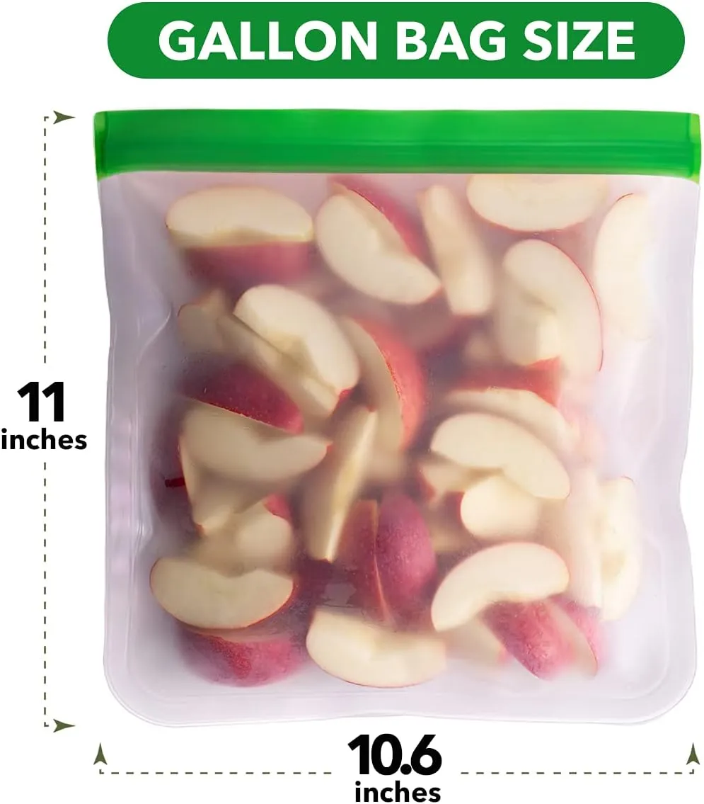 GREENZLA Planet Friendly Reusable Freezer Bags, 8-Pack Extra Thick and Leakproof & Resealable - For Safe Food Storage, Marinating, Snacks, & Meal Prep, Reusable Bags for Food, & Freezer Safety