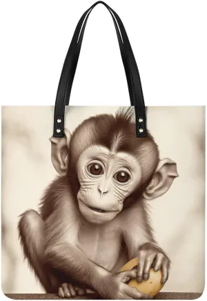 Grocery Bags Cute Monkey Bag for Women Lightweight Beach Bag Shoulder Bags for Travel Shopping Work Handbag