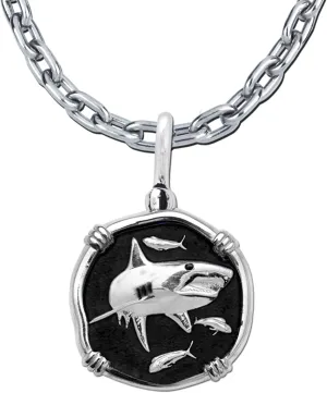 Guy Harvey Shark Necklace Black Vitreous Enamel Background - Pendant Crafted in Sterling Silver on a Durable 24" Link Chain