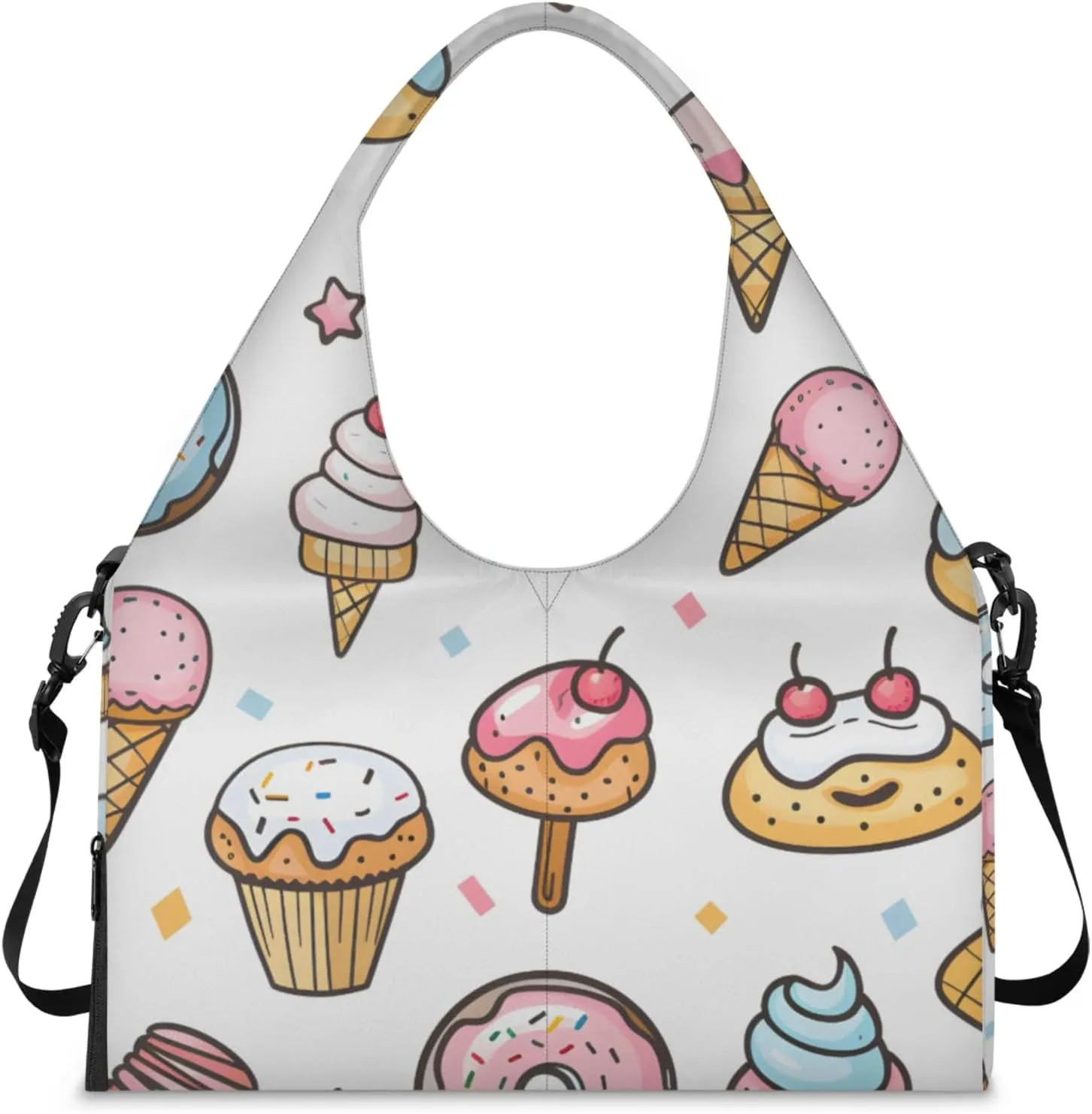 Gym Bag for Women Cartoon Ice Cream Duffel Bag with Shoe Compartment and Yoga Mat Holder Portable Weekender Bags Travel Tote Bags