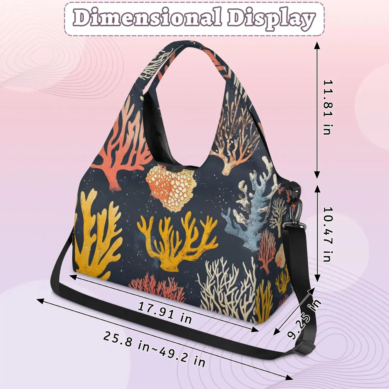 Gym Bag for Women Coral Print Duffel Bag with Shoe Compartment and Yoga Mat Holder Portable Weekender Bags Travel Tote Bags