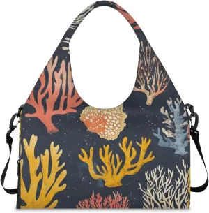 Gym Bag for Women Coral Print Duffel Bag with Shoe Compartment and Yoga Mat Holder Portable Weekender Bags Travel Tote Bags
