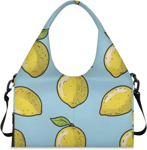 Gym Bag for Women Cute Lemons Duffel Bag with Shoe Compartment and Yoga Mat Holder Portable Weekender Bags Travel Tote Bags