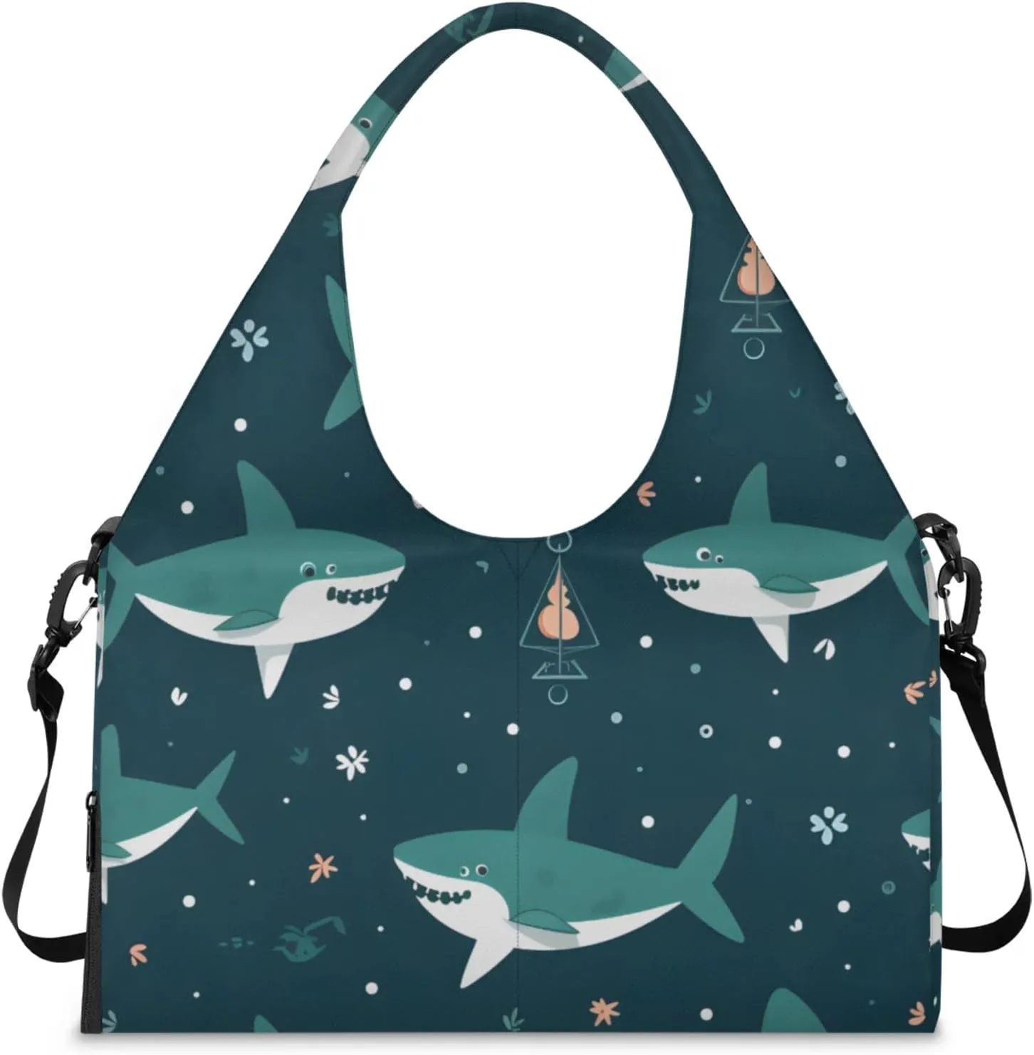 Gym Bag for Women Cute Shark Duffel Bag with Shoe Compartment and Yoga Mat Holder Portable Weekender Bags Travel Tote Bags