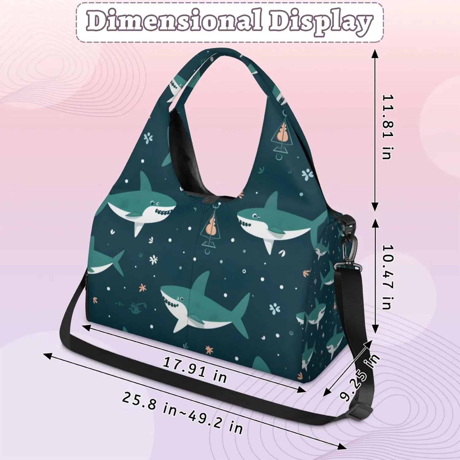 Gym Bag for Women Cute Shark Duffel Bag with Shoe Compartment and Yoga Mat Holder Portable Weekender Bags Travel Tote Bags