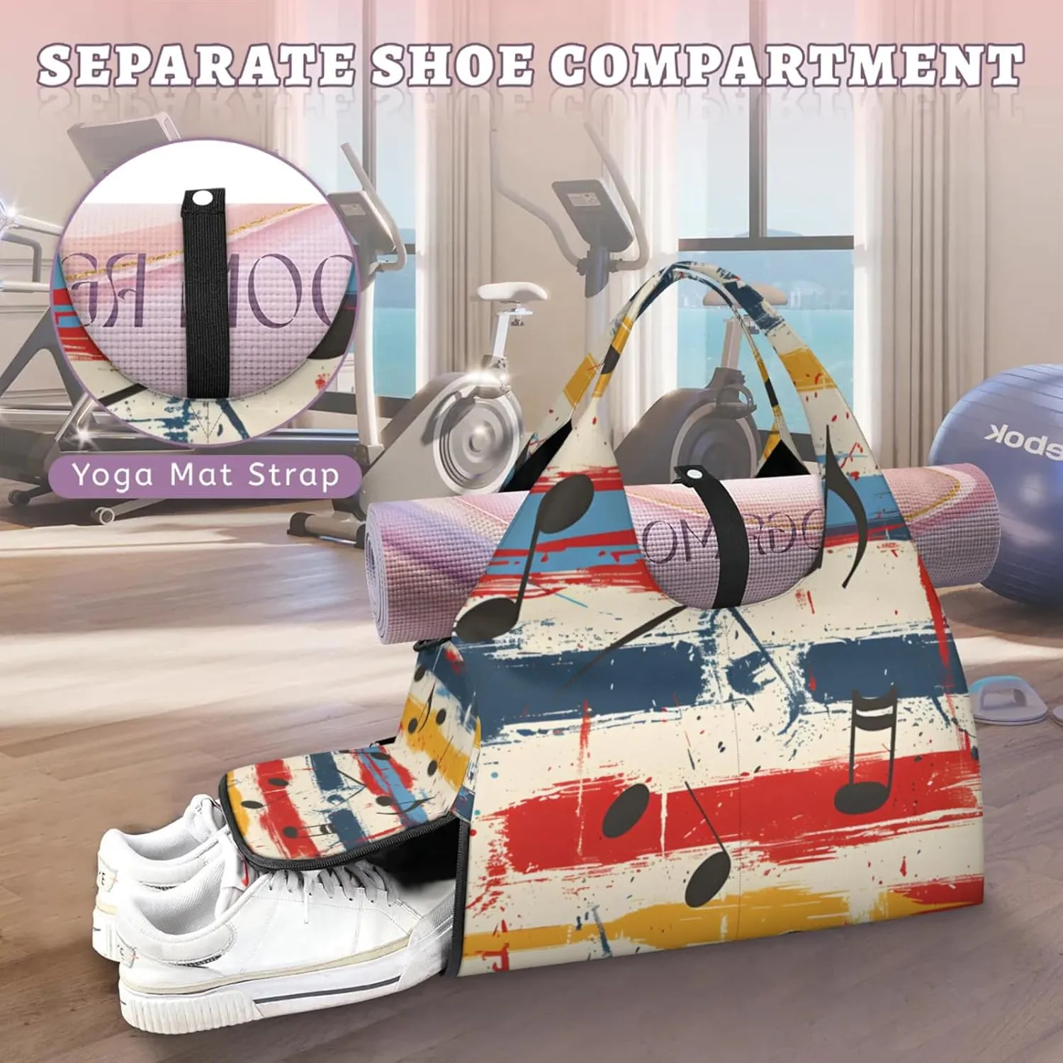 Gym Bag for Women Notes Graffiti Duffel Bag with Shoe Compartment and Yoga Mat Holder Portable Weekender Bags Travel Tote Bags