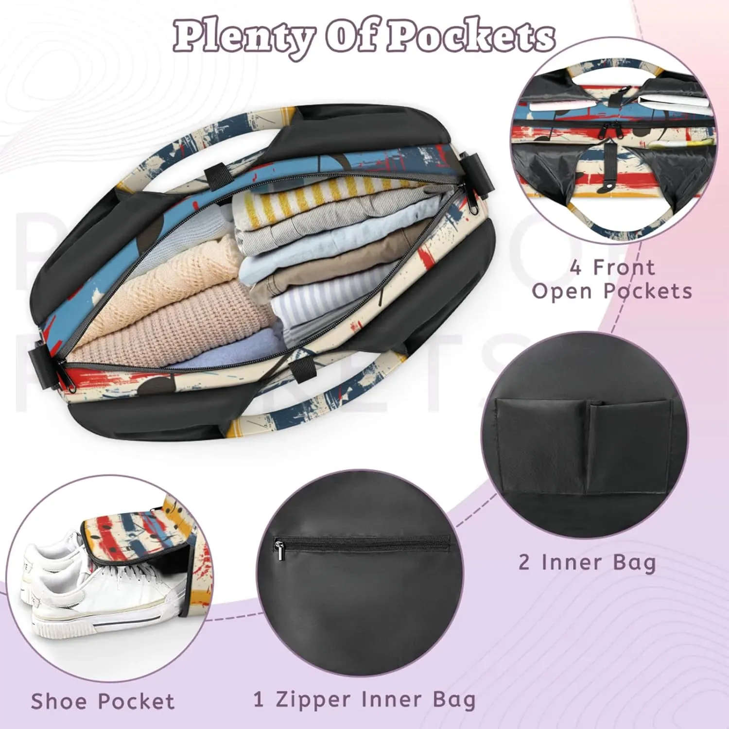 Gym Bag for Women Notes Graffiti Duffel Bag with Shoe Compartment and Yoga Mat Holder Portable Weekender Bags Travel Tote Bags
