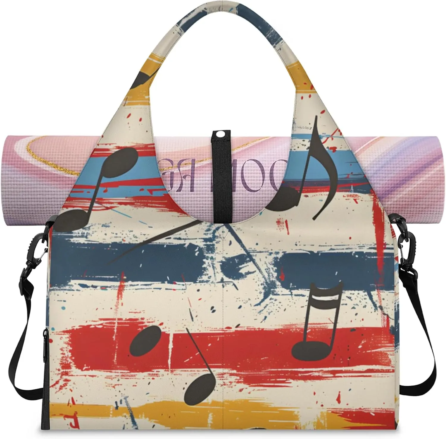 Gym Bag for Women Notes Graffiti Duffel Bag with Shoe Compartment and Yoga Mat Holder Portable Weekender Bags Travel Tote Bags