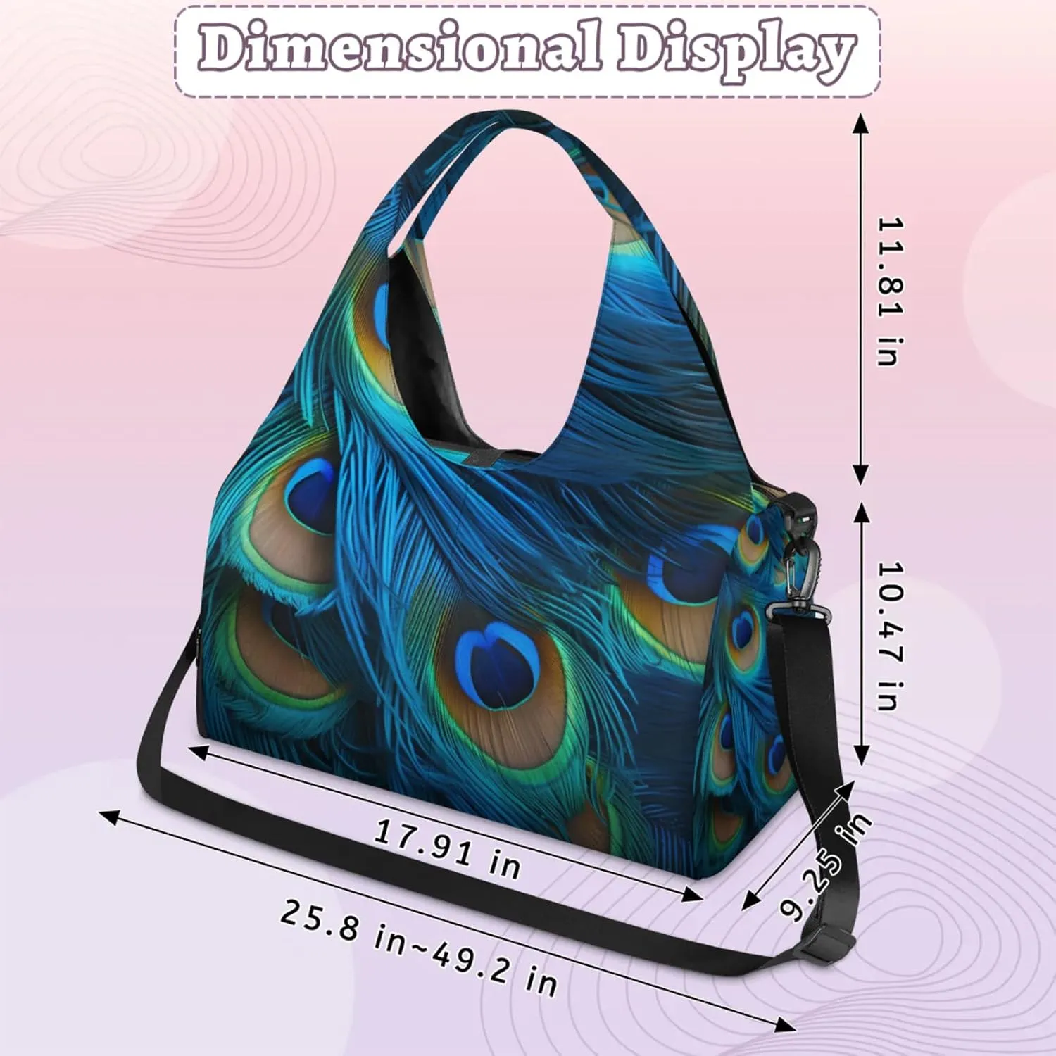 Gym Bag for Women Peacocks Feather Duffel Bag with Shoe Compartment and Yoga Mat Holder Portable Weekender Bags Travel Tote Bags