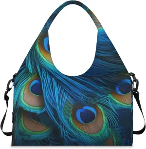 Gym Bag for Women Peacocks Feather Duffel Bag with Shoe Compartment and Yoga Mat Holder Portable Weekender Bags Travel Tote Bags