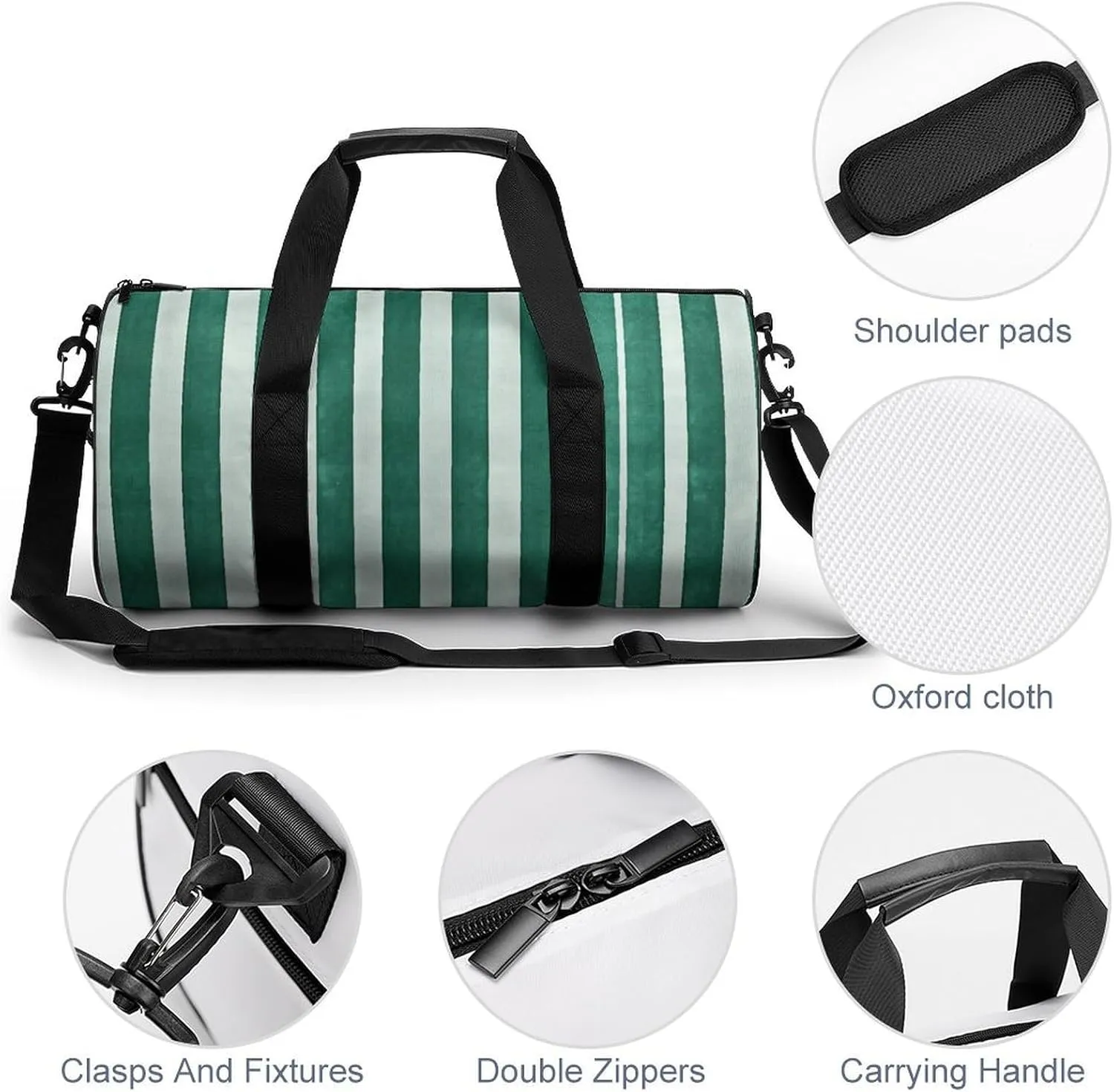 Gym Bag Green Striped Pattern Duffel Bag for Men Women Overnight Bag with Shoe Compartment Workout Bags