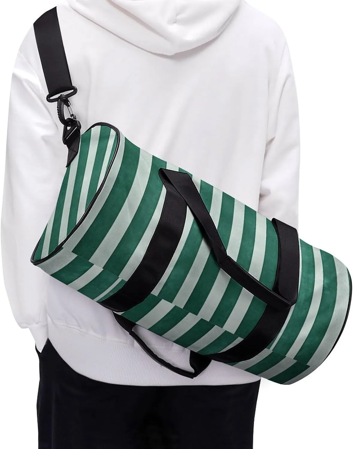 Gym Bag Green Striped Pattern Duffel Bag for Men Women Overnight Bag with Shoe Compartment Workout Bags