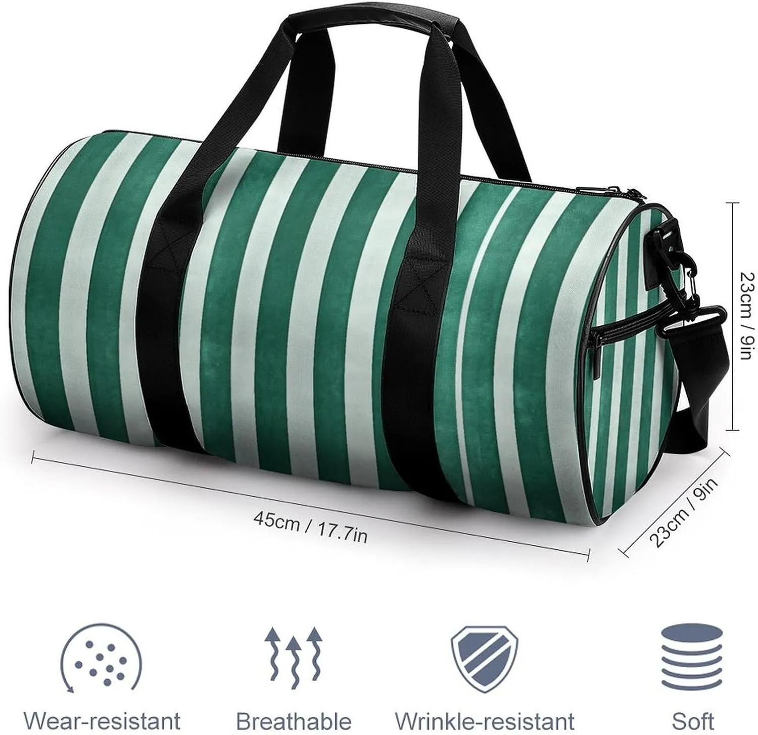 Gym Bag Green Striped Pattern Duffel Bag for Men Women Overnight Bag with Shoe Compartment Workout Bags