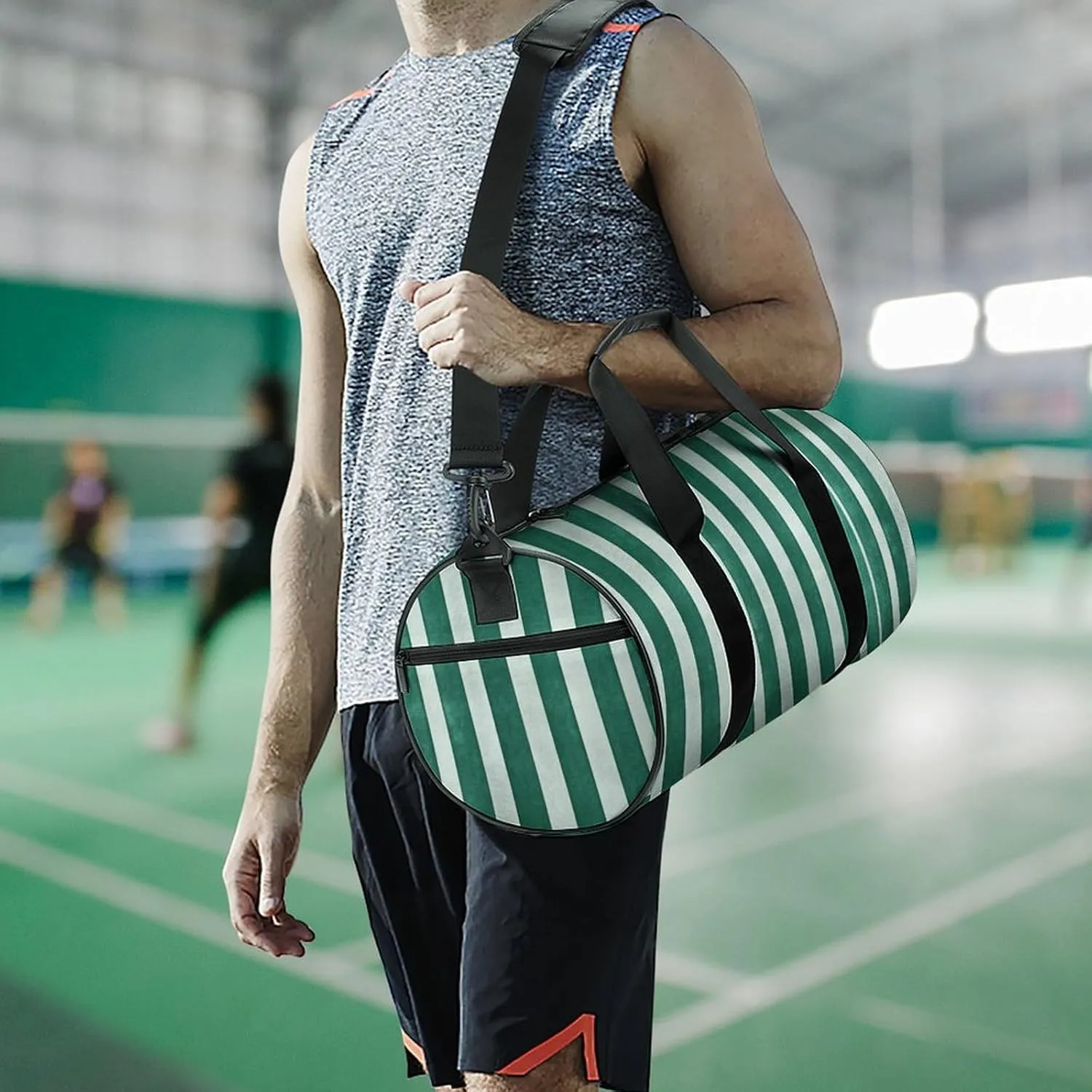 Gym Bag Green Striped Pattern Duffel Bag for Men Women Overnight Bag with Shoe Compartment Workout Bags