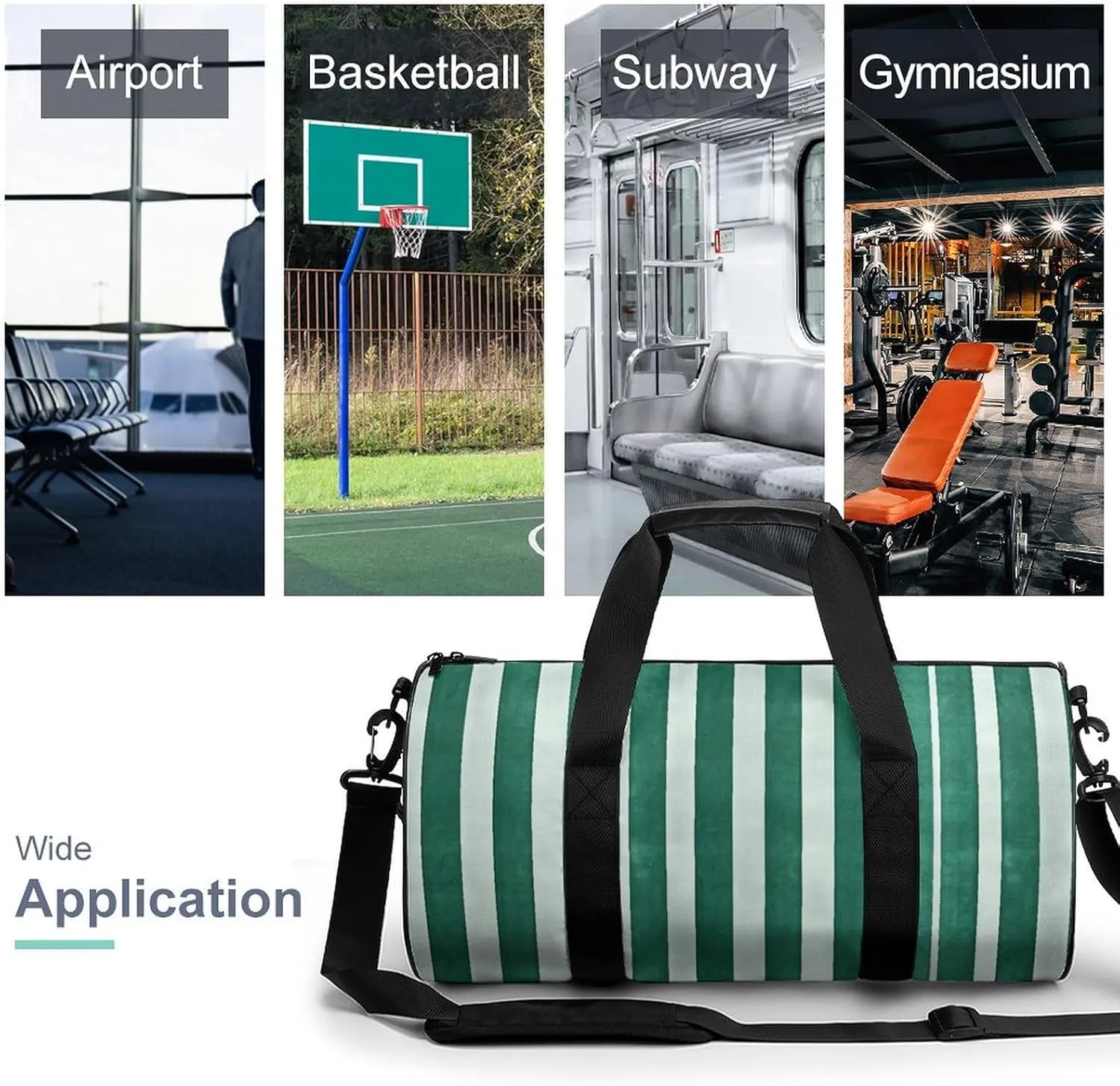 Gym Bag Green Striped Pattern Duffel Bag for Men Women Overnight Bag with Shoe Compartment Workout Bags