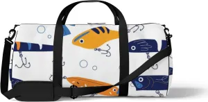 Gym Bag Sports Travel Bag Colorful Fishes Hooks Bubbles Blue Orange Yellow Weekender Bags with 2 Side Pocket Lightweight Waterproof Polyester Tote Bag for Swimming Yoga Women Men 9x17.6inch