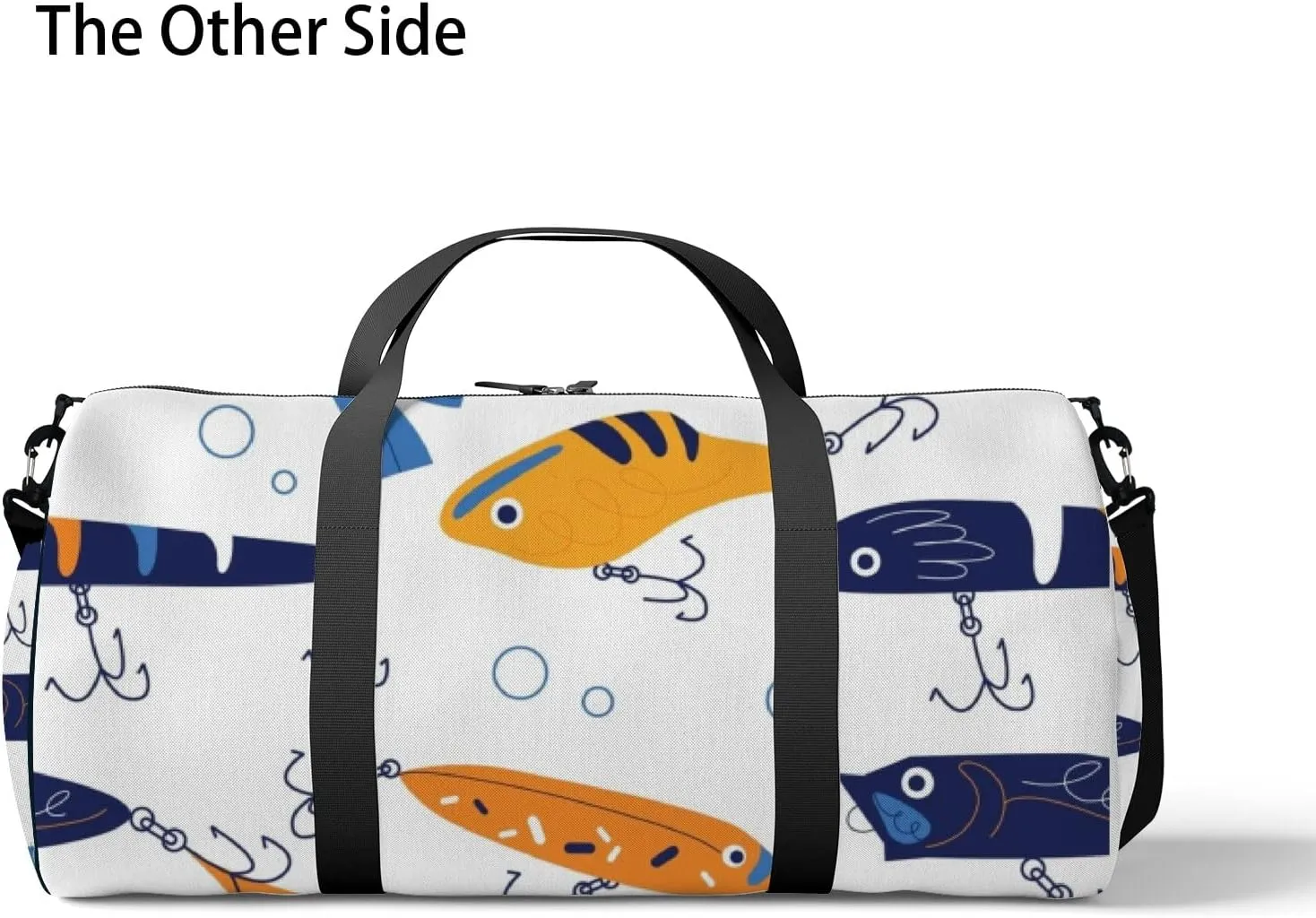 Gym Bag Sports Travel Bag Colorful Fishes Hooks Bubbles Blue Orange Yellow Weekender Bags with 2 Side Pocket Lightweight Waterproof Polyester Tote Bag for Swimming Yoga Women Men 9x17.6inch