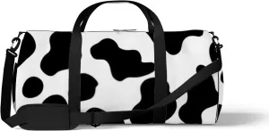 Gym Bag Sports Travel Bag Cow Line Black White Weekender Bags with 2 Side Pocket Lightweight Waterproof Polyester Tote Bag for Swimming Yoga Women Men 9x17.6inch