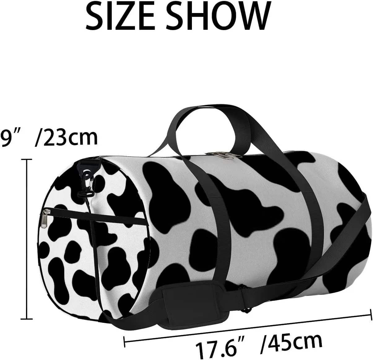 Gym Bag Sports Travel Bag Cow Line Black White Weekender Bags with 2 Side Pocket Lightweight Waterproof Polyester Tote Bag for Swimming Yoga Women Men 9x17.6inch